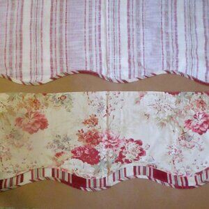 Waverly Floral Striped Valances Set Of 2 Scalloped Hem Cotton Blend 58" X 14" Sh